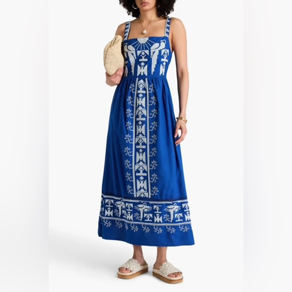 FARM Rio Royal Blue and White Embroidered Maxi Dress